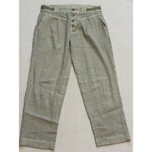 SUNDANCE  Beige QUINN Button Fly Linen Pleated Crop Pants Sz 8P Boho Beach NEW